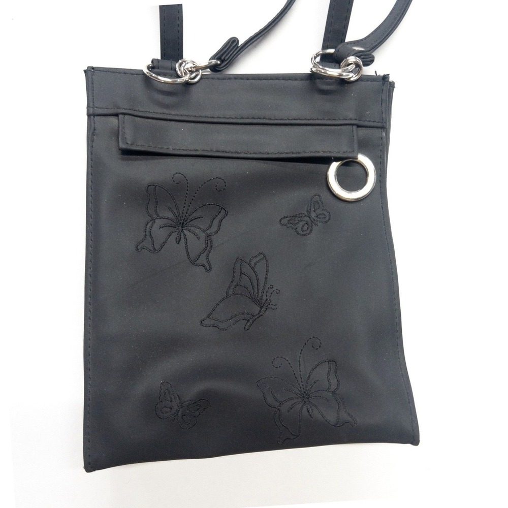 Black Butterflyâ Crossbody Bag Silver Ring Shoulder Purse Y2K Fairy Grunge Goth